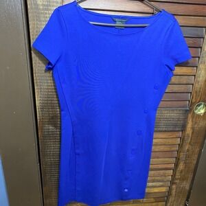 Armani Exchange Royal Blue Short Sleeve Sheath Button Accent Dress Size L Office